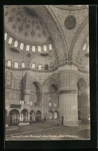 AK Constantinople, Mosquée Sultan Ahmed, Vue d`Intérieur