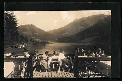 AK Lunz, Blick auf den Lunzersee, Gasthof