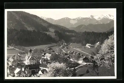 AK St. Aegyd, Ortsansicht mit Alpenpanorama