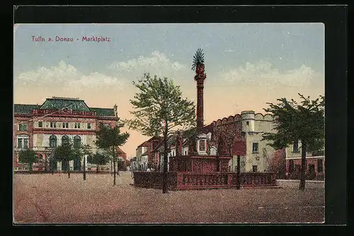 AK Tulln a. Donau, Marktplatz mit Mariensäule