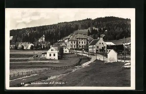 AK Mönichkirchen, Ortsansicht mit Hotel Lang