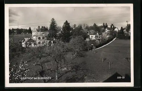 AK Gloggnitz, Panorama mit Harthof aus der Vogelschau