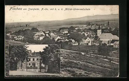 AK Fischau am Steinfelde, Ortsansicht, Blick auf die Militär-Unterrealschule