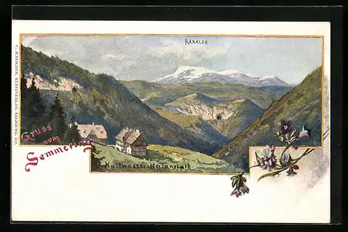 Künstler-AK Semmering, Die Kaltwasser-Heilanstalt vor Bergpanorama
