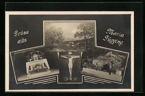 AK Maria Gugging, Lourdesgrotte, Eingang und Altar