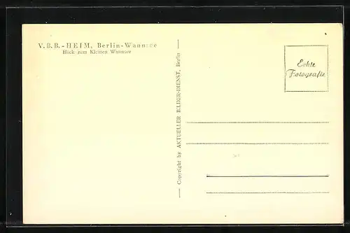 AK Berlin-Wannsee, V.B.B.-Heim, Blick zum kleinen Wannsee