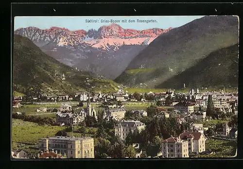 AK Bozen-Gries, Totalansicht mit dem Rosengarten