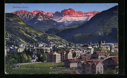 AK Bolzano-Gries, Stadttotale, Blick auf die Dolomiten