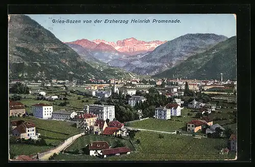 AK Bozen-Gries, Stadtansicht von der Erzherzog Heinrich Promenade aus