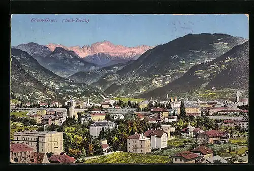 AK Bozen-Gries, Stadttotale mit dem Rosengarten