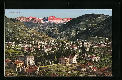 AK Bolzano-Gries, Stadttotale, Blick auf den Rosengarten