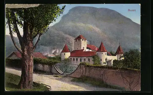 AK Bozen, an der Mauer des Schloss Maretsch