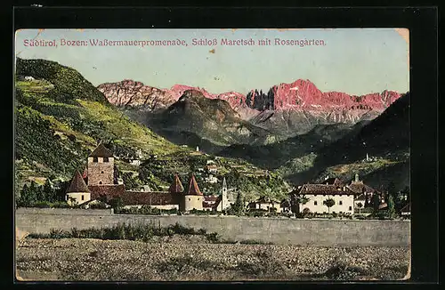 AK Bozen, Wassermauerpromenade, Schloss Maretsch mit Rosengarten