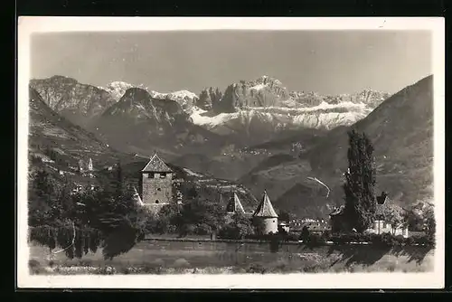 AK Bozen, Blick auf die Dolomiten und den Rosengarten