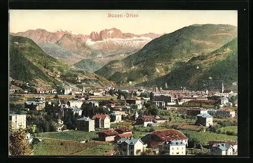 AK Bozen-Gries, Generalansicht mit Gebirgsblick