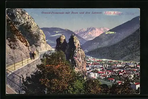 AK Bozen, auf der Oswald-Promenade mit Stadtblick und dem Latemar