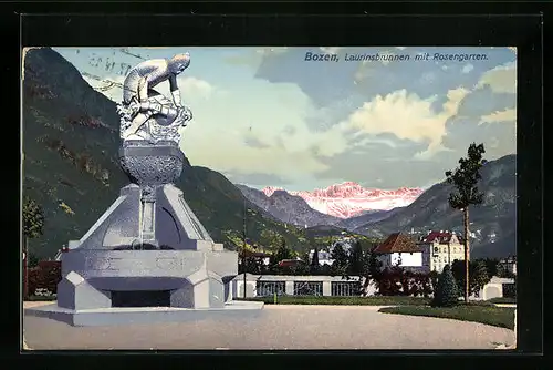AK Bozen, Laurinsbrunnen mit Rosengarten