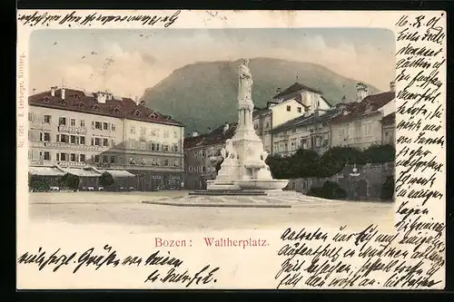 AK Bozen, am Brunnen auf dem Waltherplatz