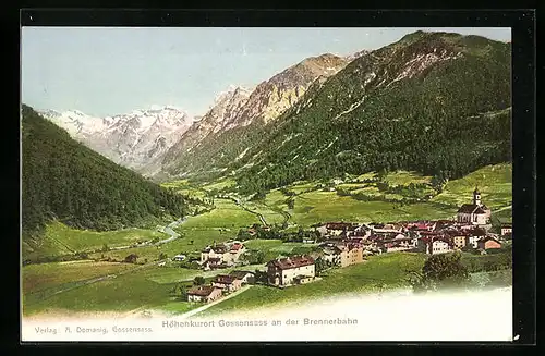 AK Gossensass an der Brennerbahn, Generalansicht gegen die Bergspitzen