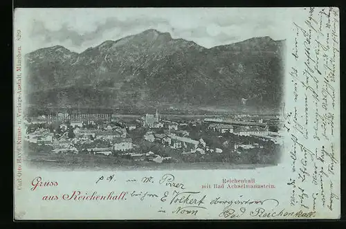 Mondschein-AK Bad Reichenhall, Generalansicht mit Blick auf Bad Achselmannstein