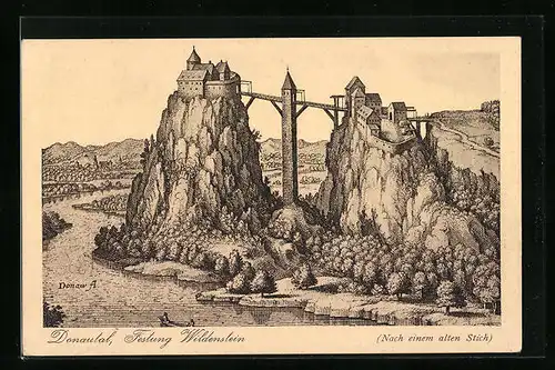 AK Leibertingen, Blick auf Burg Wildenstein nach einem alten Stich