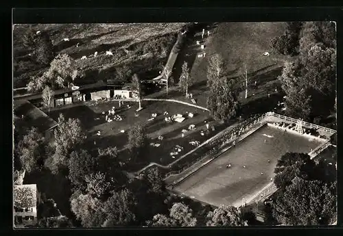 AK Langenau i. Württ., Fliegeraufnahme des Schwimmbades