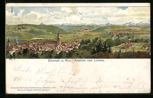 Künstler-AK Biberach a. Riss, Ausblick vom Lindele