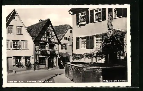 AK Marbach am Neckar, Brunnen vor Schillers Geburtshaus