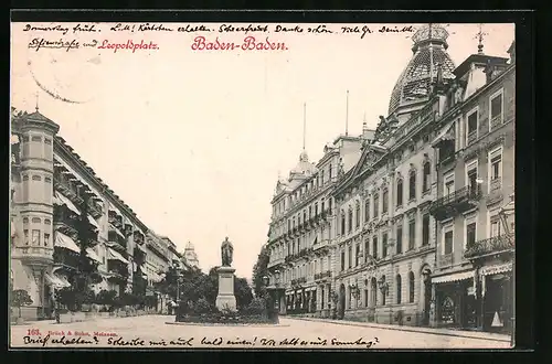 AK Baden-Baden, Denkmal auf dem Leopoldplatz