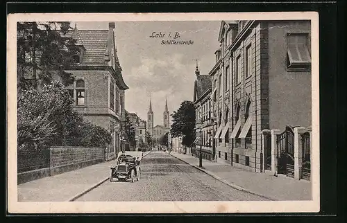 AK Lahr i. B., die Kirche am Ende der Schillerstrasse