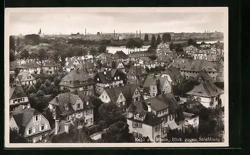 AK Kehl am Rhein, Blick über die Stadt gegen Strassburg