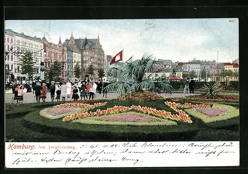 Lithographie Hamburg-Neustadt, Kinder und Blumenbild am Jungfernstieg