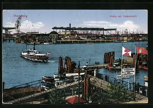 AK Hamburg-Harburg, Hafen mit Blick zur Vulkanwerft