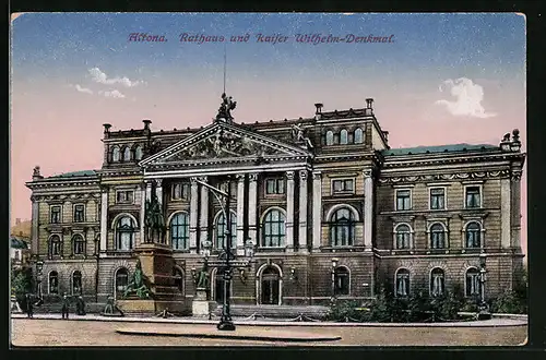AK Hamburg, Altona, Rathaus und Kaiser Wilhelm-Denkmal