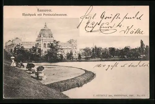 AK Hannover, Maschpark mit dem Provinzialmuseum
