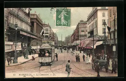 AK Marseille, La Cannebiere, Strassenbahn unterwegs