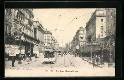 AK Marseille, La Rue Cannebiere, Strassenbahn unterwegs