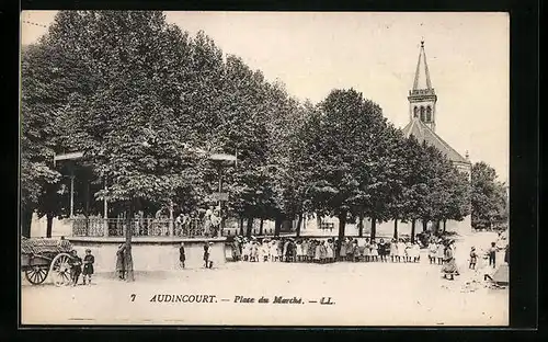 AK Audincourt, Place du Marche, L`Eglise