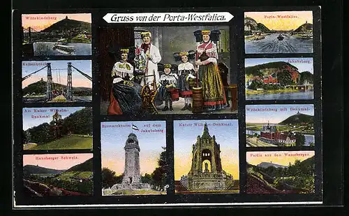 AK Porta Westfalica, Bismarckturm, Kaiser-Wilhelm-Denkmal, Wittekindsberg & Jakobsberg