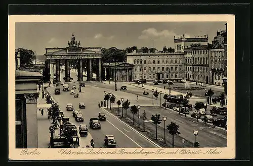 AK Berlin, Unter den Linden mit Brandenburger Tor und Ostwest-Achse