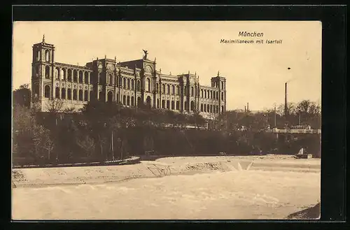 AK München, Maximilianeum mit Isarfall