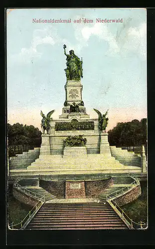 AK Nationaldenkmal auf dem Niederwald, Vorderansicht mit Treppe