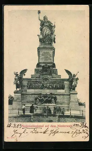 AK Nationaldenkmal auf dem Niederwald, Vorderansicht mit Besuchern