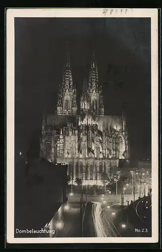 AK Köln, Dom bei Nacht mit Beleuchtung