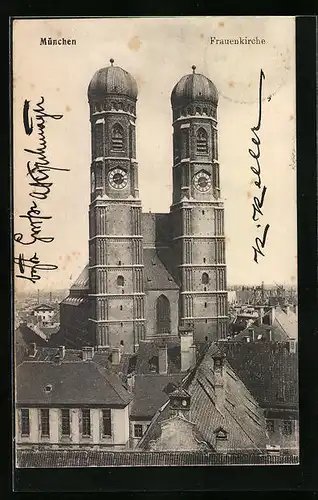 AK München, Frauenkirche aus der Vogelschau