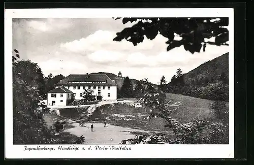 AK Hausberge a. d. Porta Westfalica, Blick zur Jugendherberge