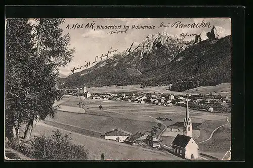 AK Niederdorf im Pustertal, Panorama mit Kirche