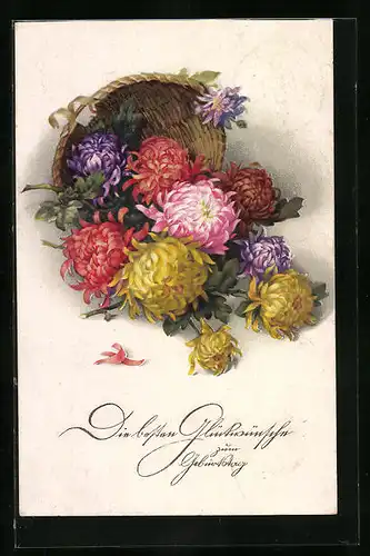 Künstler-AK Meissner & Buch (M&B) Serie 2529: Blumen in verschiedenen Farben fallen aus einem Korb