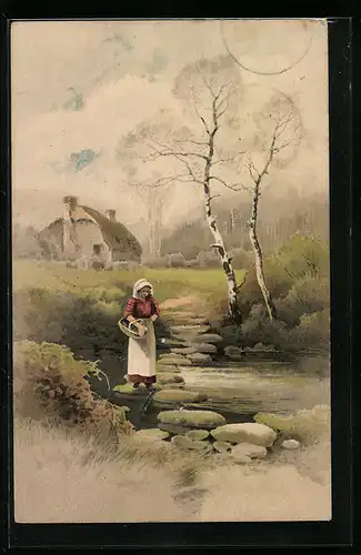 Künstler-AK Meissner & Buch (M&B) Serie 1354: Wald und Flur, Gottes Natur!, Bauernmädchen am Fluss