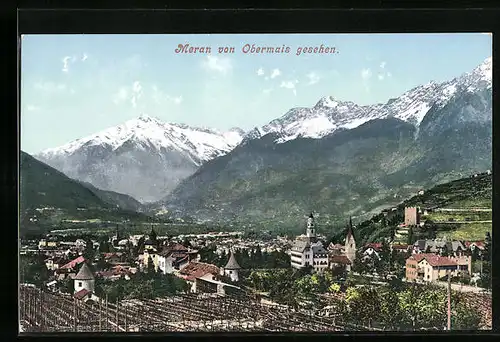 AK Meran, Panoramablick von Obermais aus gesehen